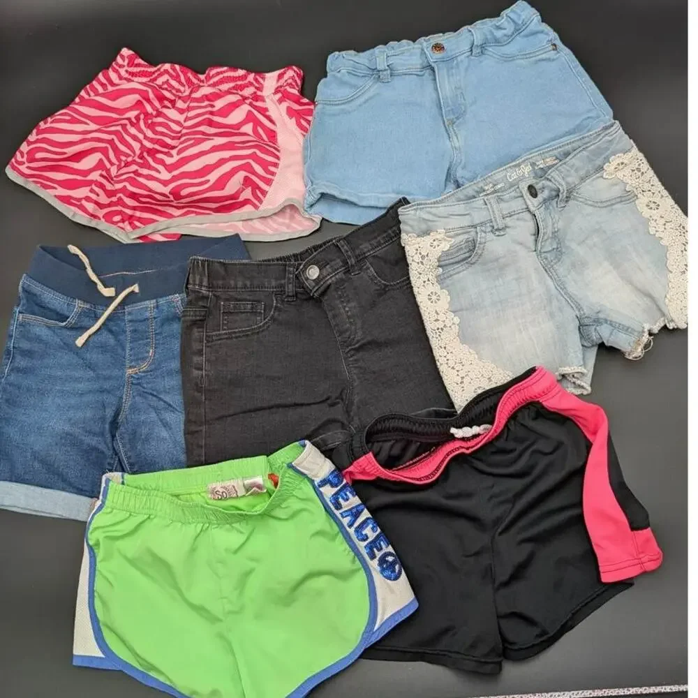 Girls Youth Shorts Bundle Elastic Waist Set of 7 pairs Athletic Denim School